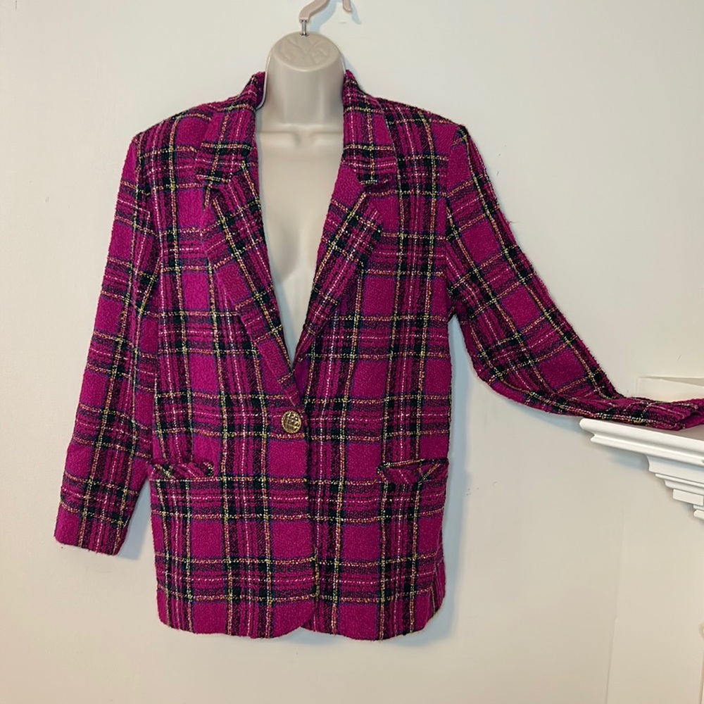 Vintage Blazer Plaid Tweed with Pockets